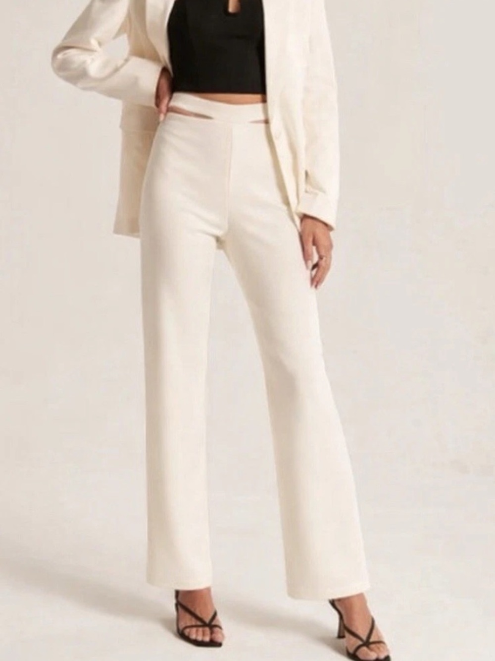 Abercrombie & Fitch High-Rise Wide-Leg Cut Off Waist Cream Pants
